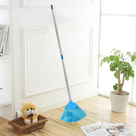 Wukusy broom with long stainless steel rod and extendable cobweb cleaner stick for home improvement cleaning tasks.