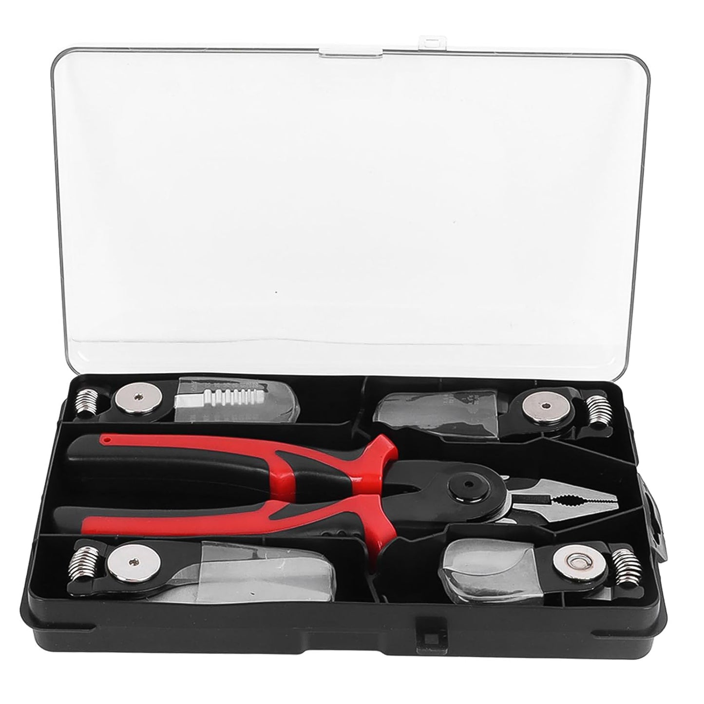 Wukusy 5-in-1 wire stripper pliers set with soft grip handles, alloy steel cutting, gripping, and stripping for home improvement tasks.
