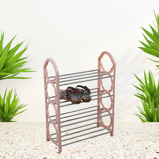 Wukusy 4-layer shoe storage shelf with folding design, standing shoe rack for bedroom, hallway, and closet organization.