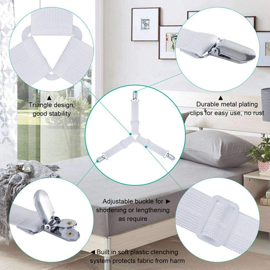 Wukusy adjustable triangle elastic suspenders with clips for bed sheets, set of 4, home improvement bed sheet holder straps