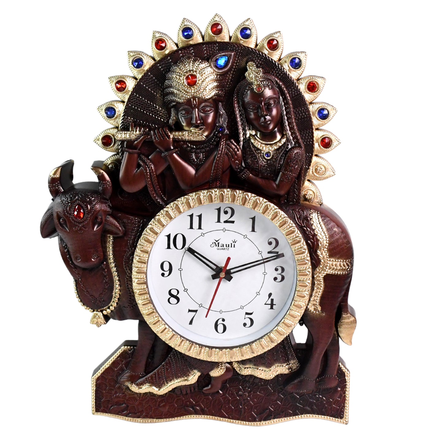 Wukusy wall clock with Radha Krishna frame, stylish analog design, perfect for home decor, featuring intricate religious artwork.