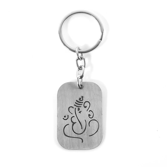 Wukusy auspicious Ganesh metal keychain with intricate cut-out design, ideal for home improvement accessories.
