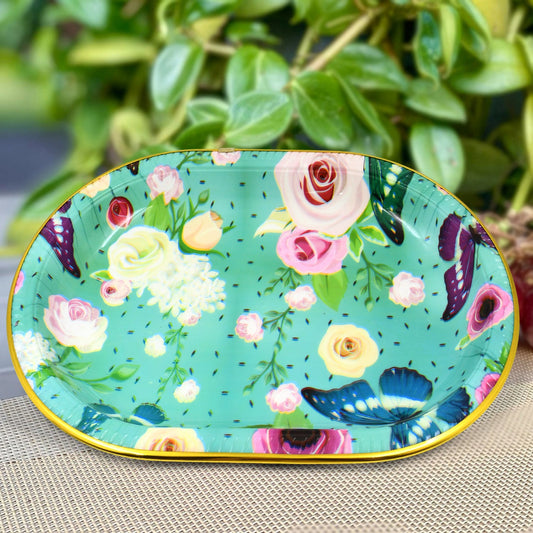 Wukusy plastic serving tray with colorful flower print, 35x24 cm, ideal for home entertaining and serving snacks or drinks.