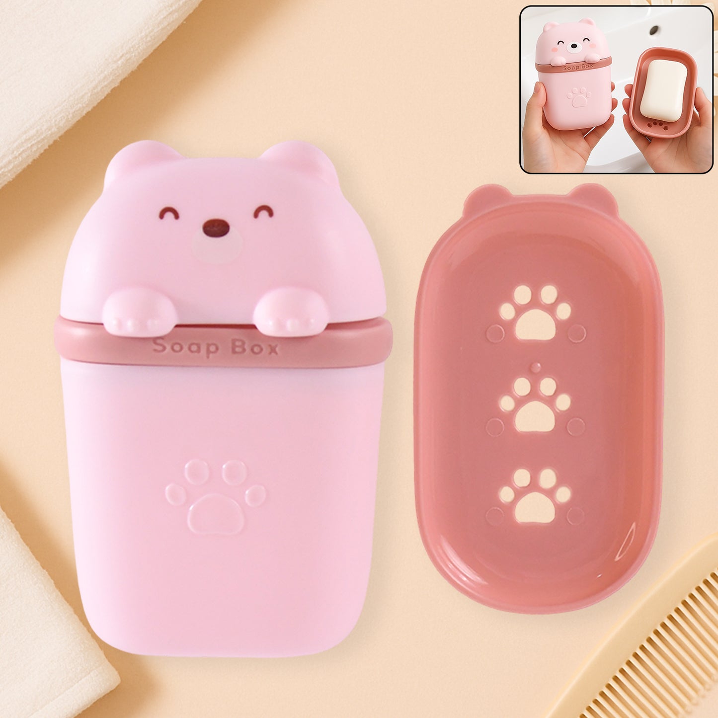 Cute bear-shaped soap case from Wukusy, durable plastic home improvement accessory with adorable bear design for soap storage.