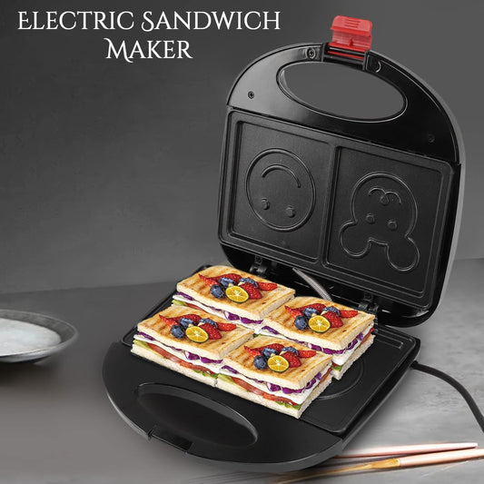 Wukusy double-sided heating electric sandwich maker with 750W power for quick, even cooking of sandwiches at home.