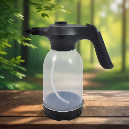 Wukusy electric garden spray bottle, 2-liter capacity, handheld sprayer for home gardening and plant watering.