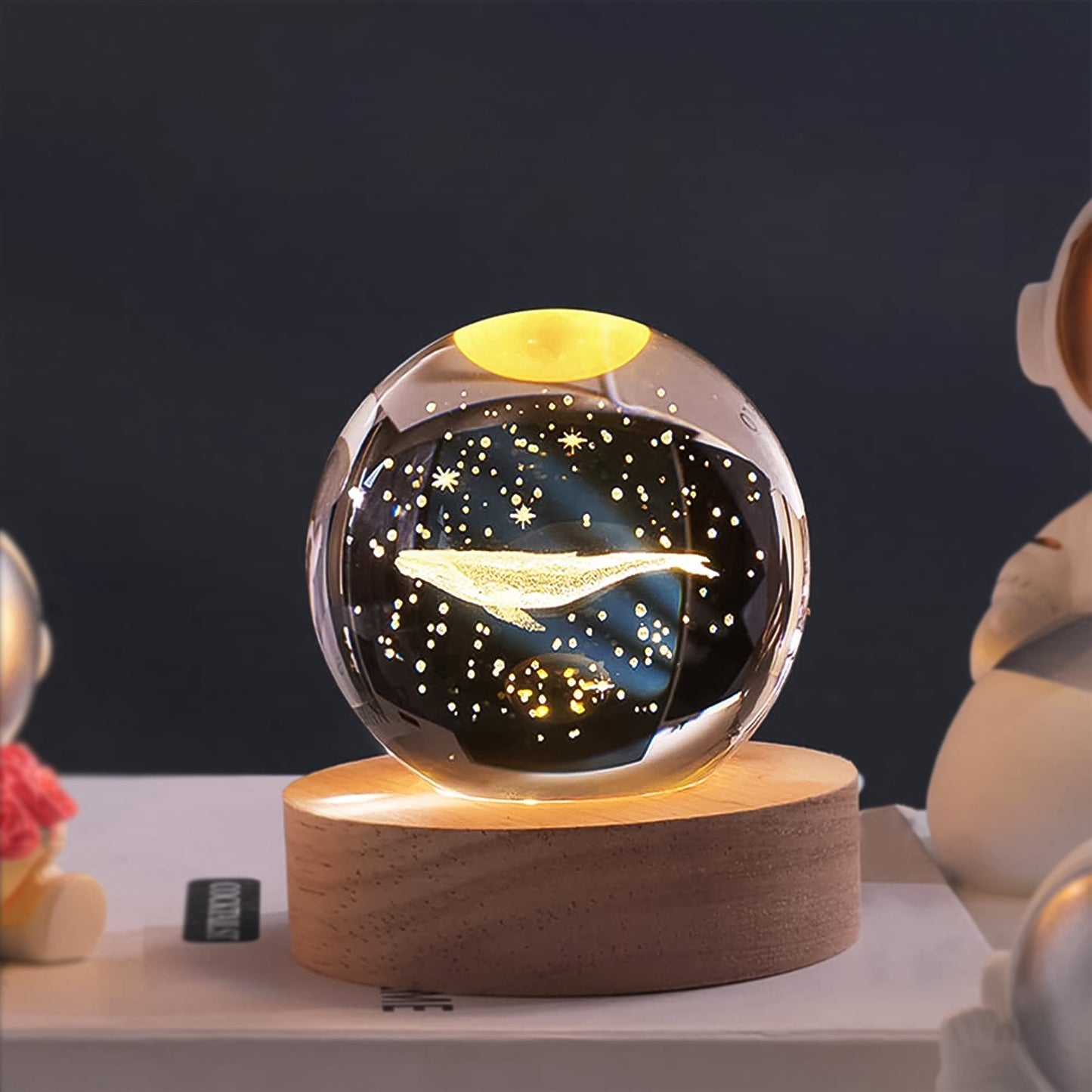 Wukusy Fish 3D Crystal Ball Lamp with Base, home decor lighting, detailed fish design, illuminated display for home improvement.