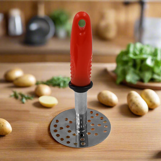 Wukusy stainless steel potato masher with plastic handle, ideal for pav bhaji and home cooking, sturdy kitchen tool.