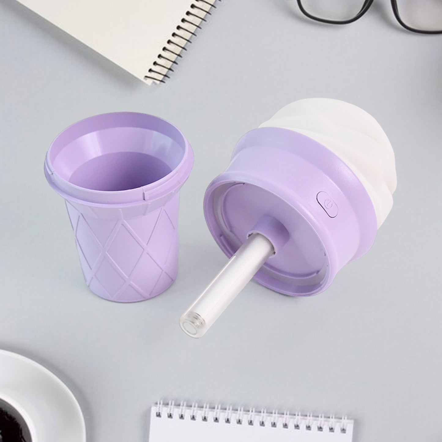 Purple Wukusy ice cream cone shape air freshener humidifier for home improvement, featuring a playful design and compact size.