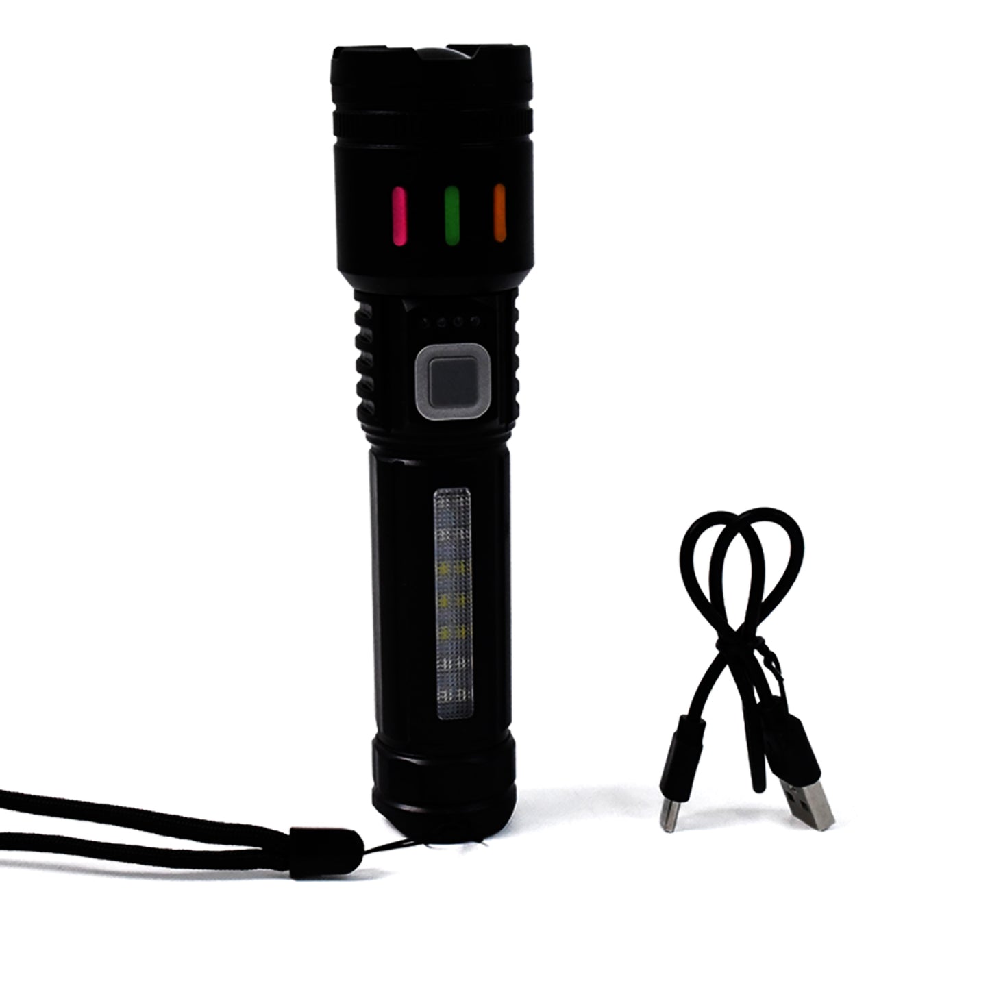 Wukusy LED torch flashlight with high lumens, fast charging, and zoom feature, ideal for home improvement and outdoor use.