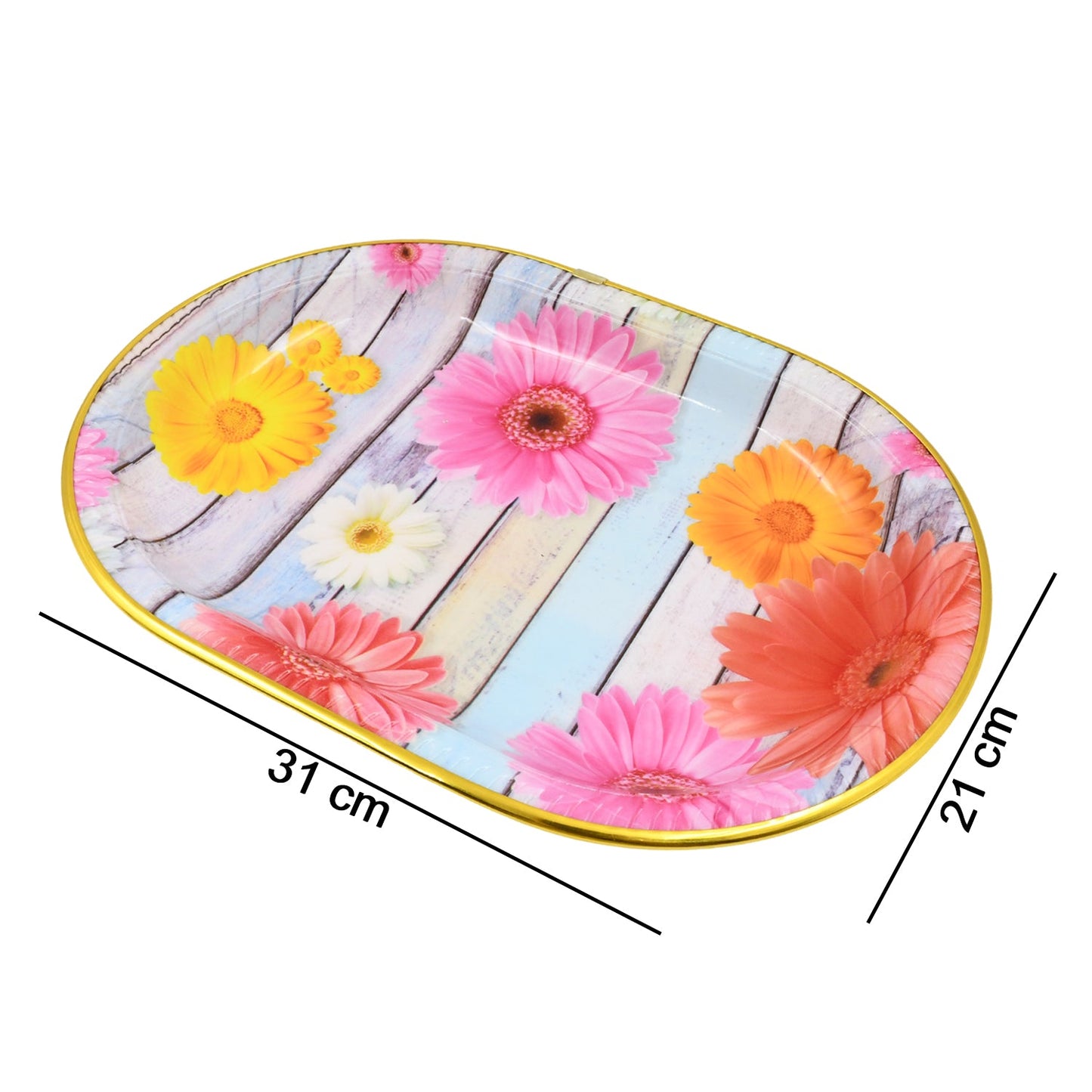 Wukusy medium plastic serving tray with flower printed design, 31x21 cm, ideal for home serving and home improvement.
