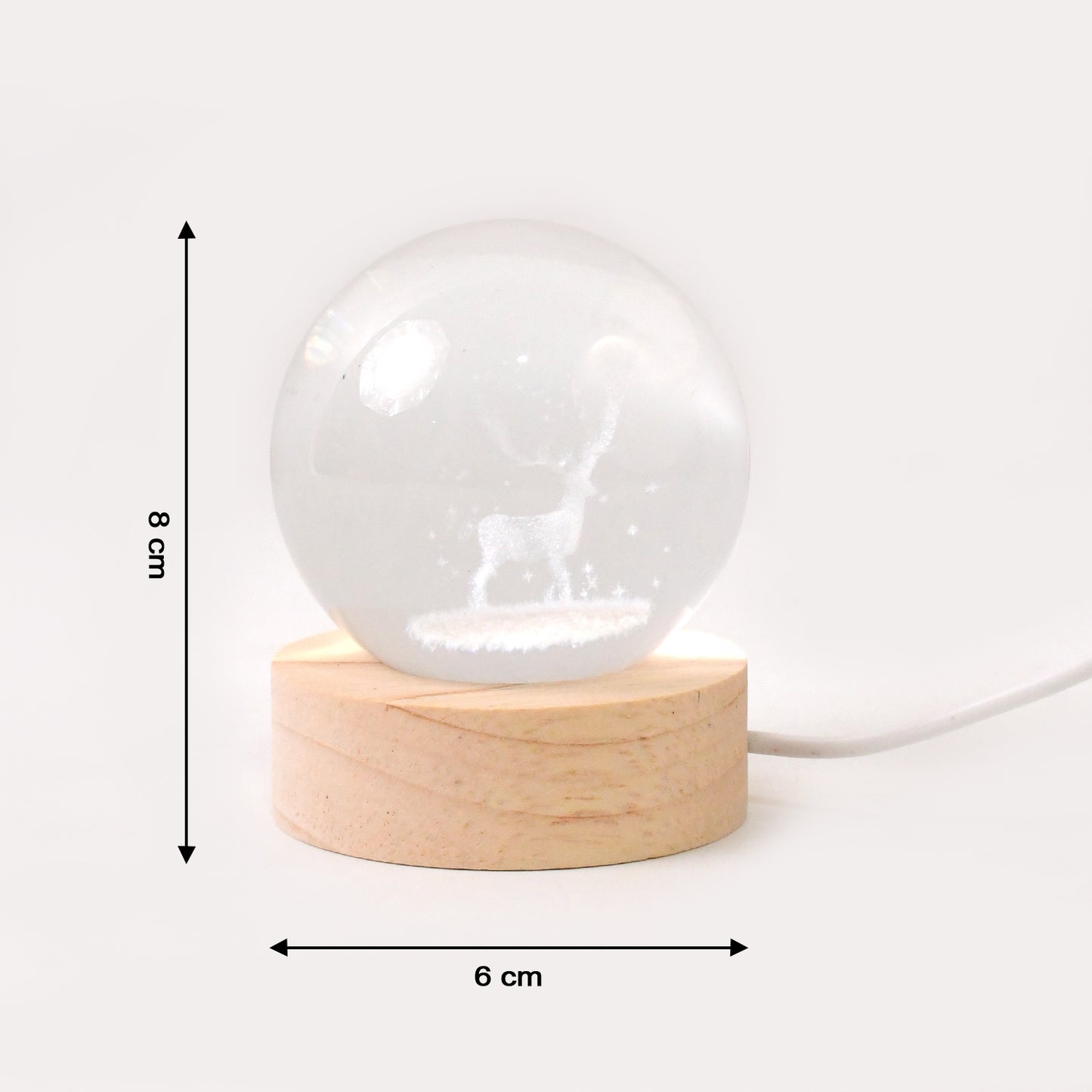 Wukusy Mela Crystal Ball Night Light with glass ball and wood base, perfect for home decor and ambient lighting.