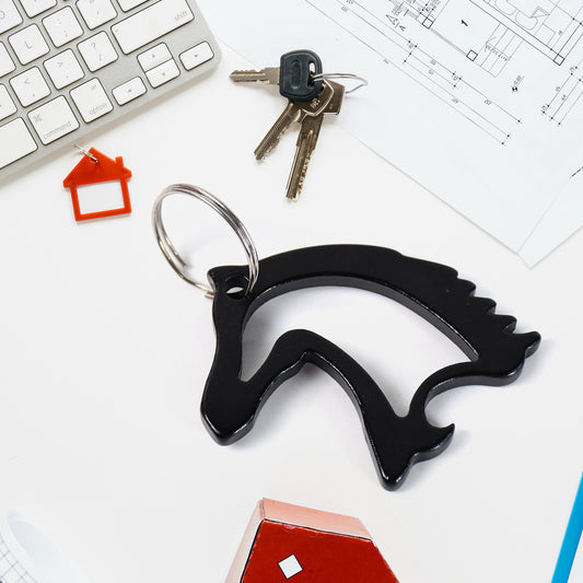 Wukusy metal horse face-shaped keychain, durable home improvement accessory with detailed horse design on a keyring.