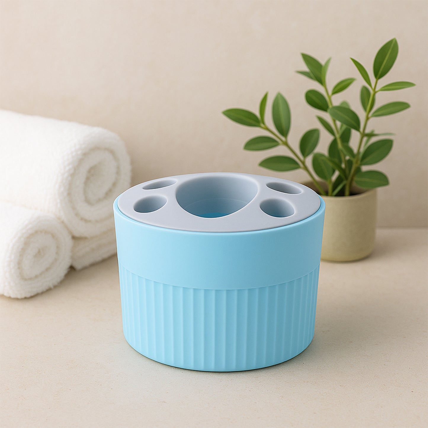 Wukusy multipurpose bathroom toothbrush and utility holder stand with multiple slots for organizing toothbrushes and bathroom tools.