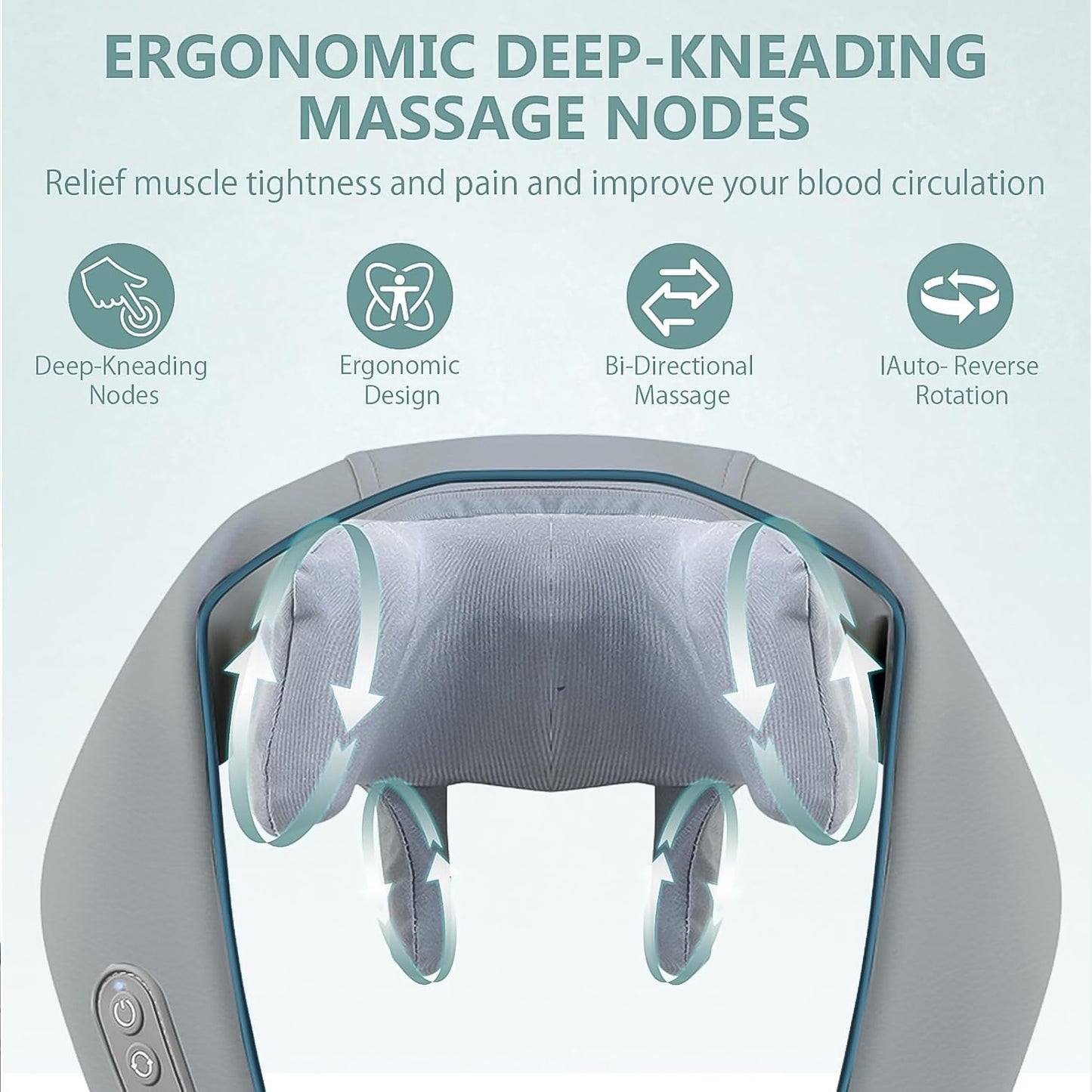 Wukusy electric rechargeable neck and shoulder massager with heat feature, designed for home relaxation and pain relief.