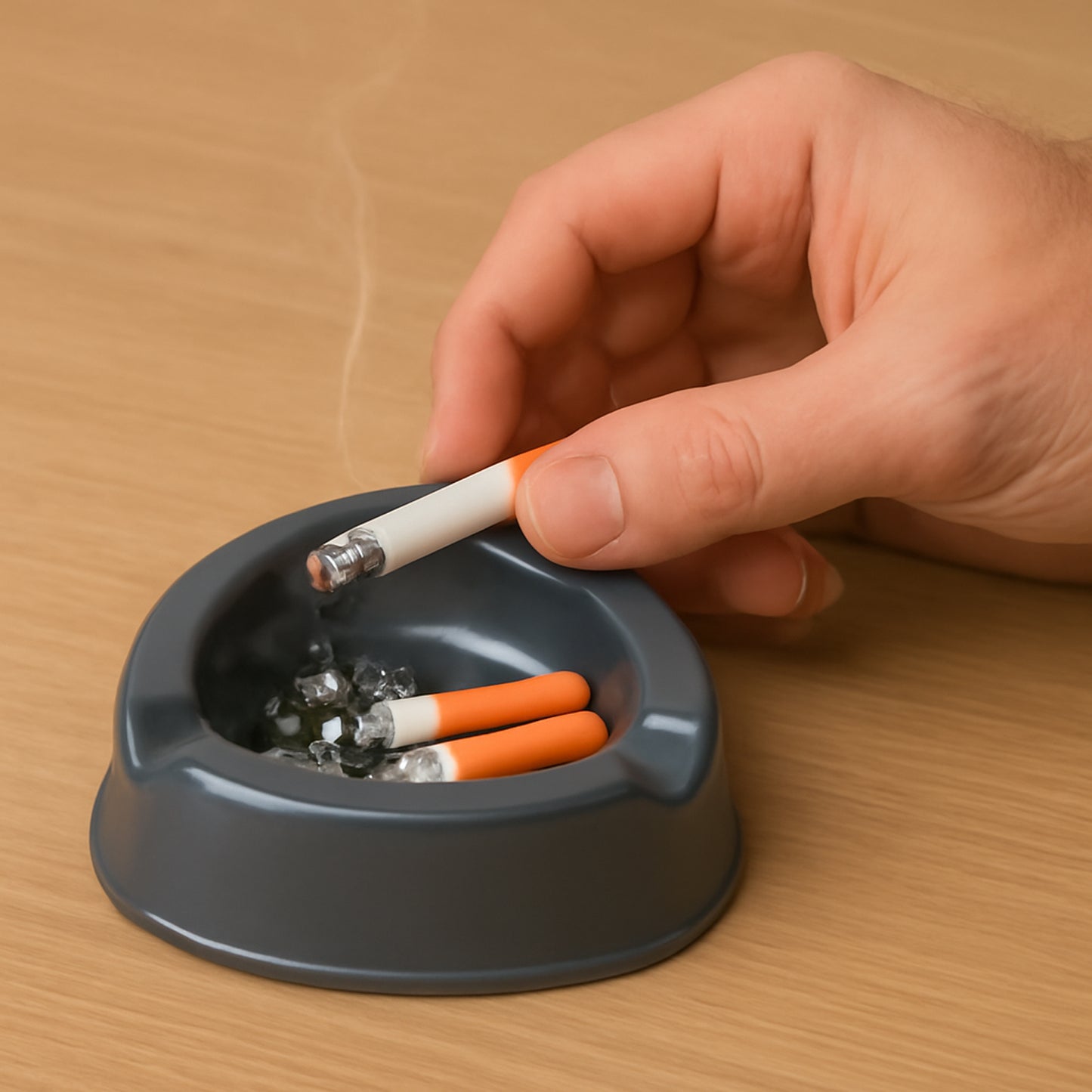 Wukusy Oblivion durable plastic ashtray with wide bowl and triple cigarette holder slots, ideal for home improvement.