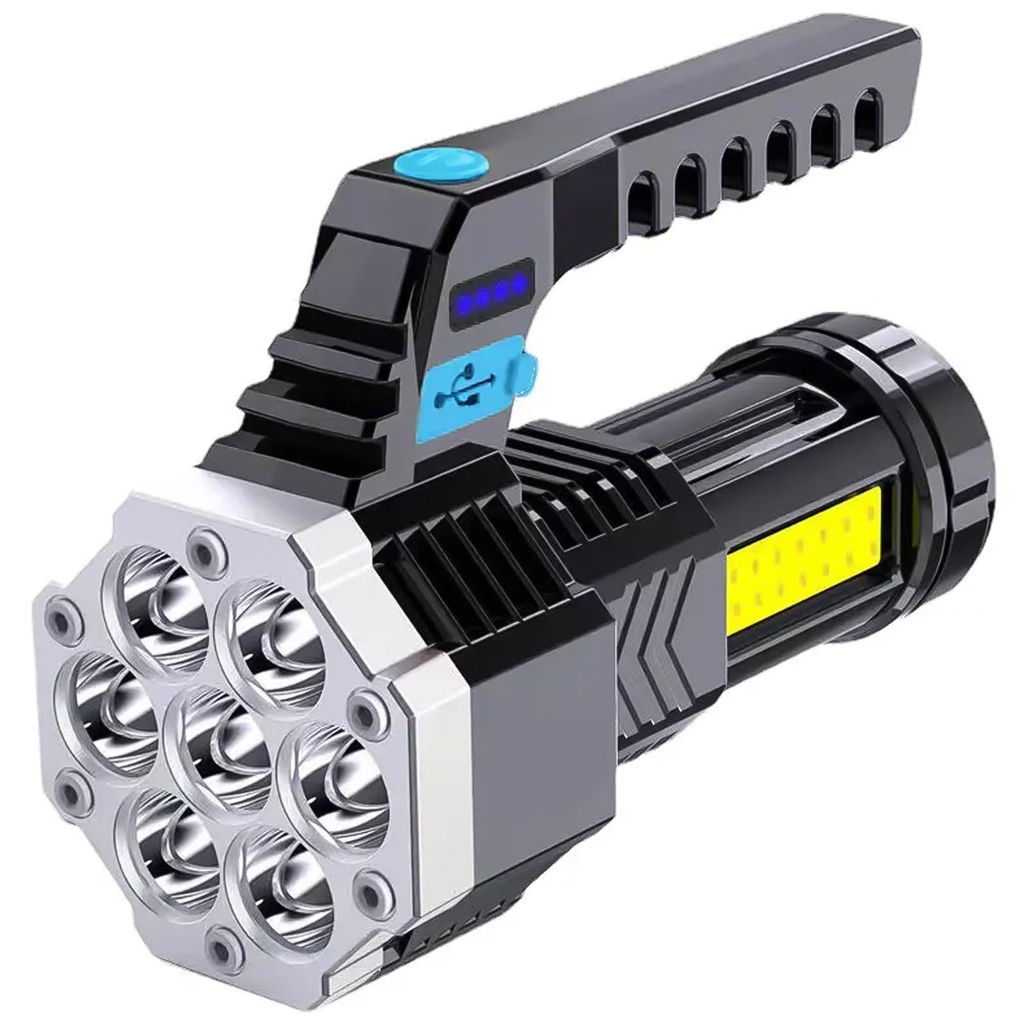 Wukusy portable COB LED flashlight with 7 LEDs, hand-held design, side light, USB rechargeable for home improvement tasks