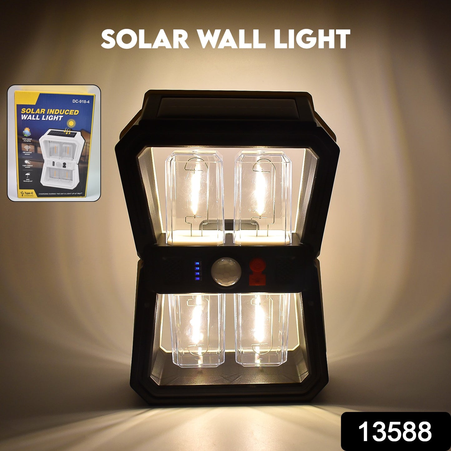 Wukusy solar wall lantern light with 3 modes and motion sensor mounted on exterior wall for outdoor home lighting.