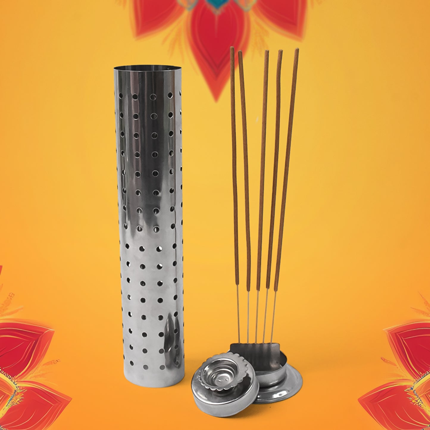 Stainless steel Agarbatti stand for puja by Wukusy, designed for incense sticks, ideal for home prayer rituals, 1 piece.