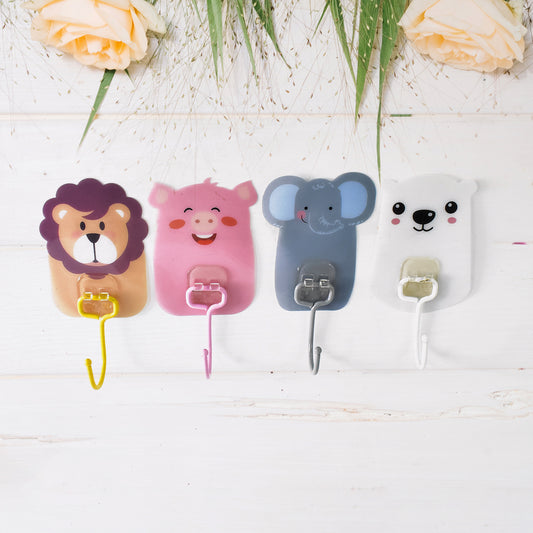 Set of 10 Wukusy wall-mounted cartoon hooks with self-adhesive backing for home organization and decor.