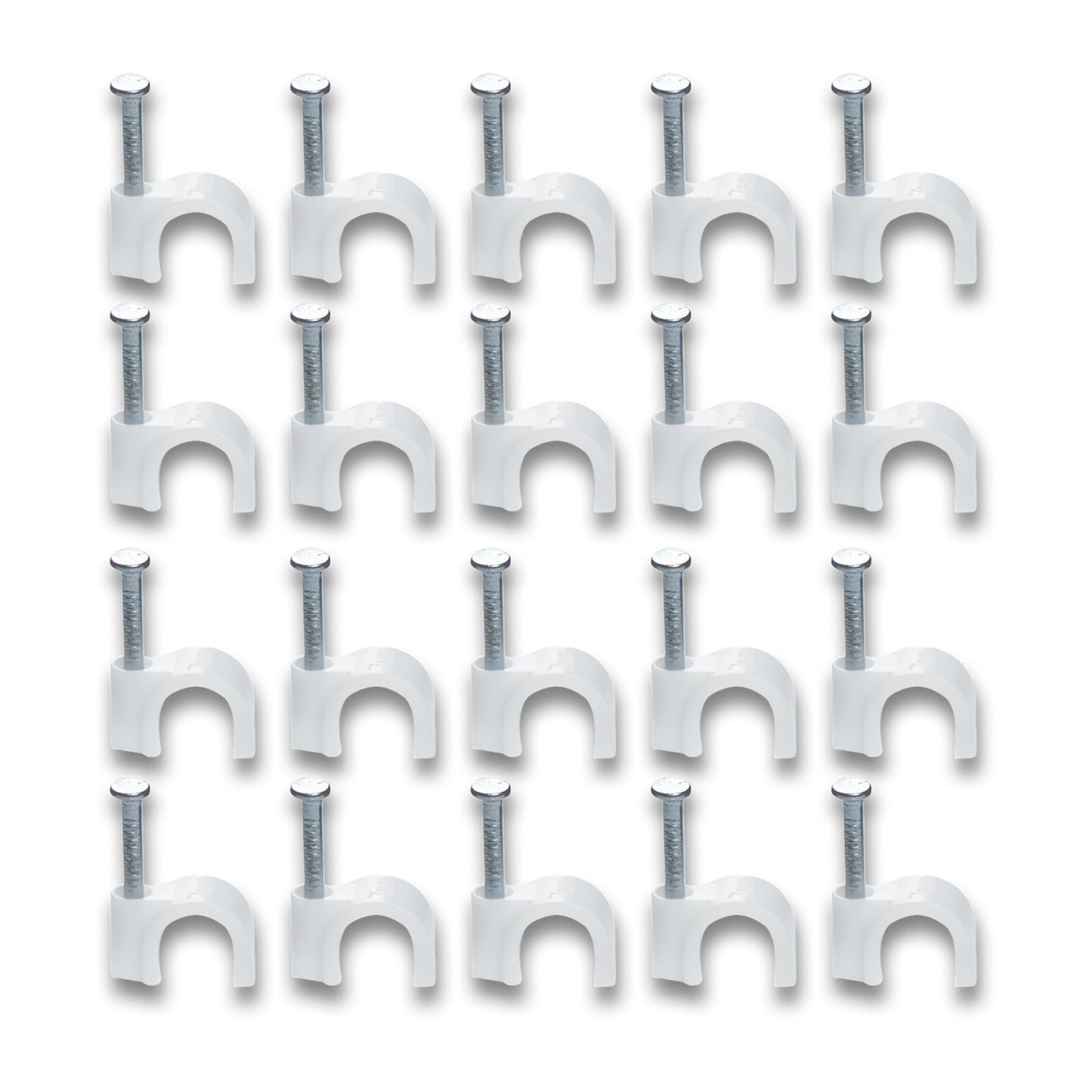 Wukusy plastic wire wall clips with steel nails, round cable clips for home improvement, 20-piece set for organizing wires.