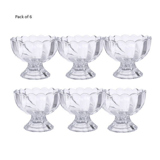 Six Wukusy dessert bowls for ice cream, salad, and fruit, made of clear glass, perfect for home and kitchen use.