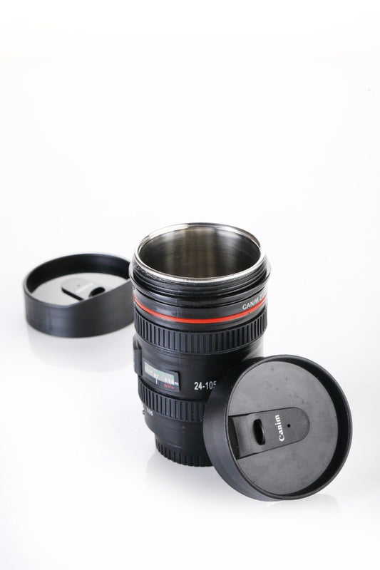 Wukusy camera lens-shaped coffee mug with lid, home and kitchen item, featuring a realistic lens design and secure lid.