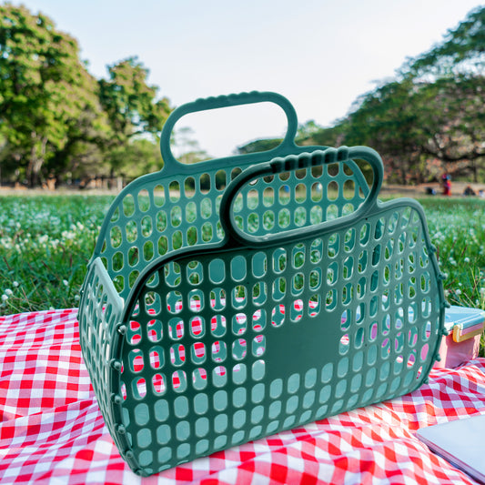 Foldable Wukusy grocery vegetable shopping bag made of non-woven fabric with a smiley design for home and kitchen use.
