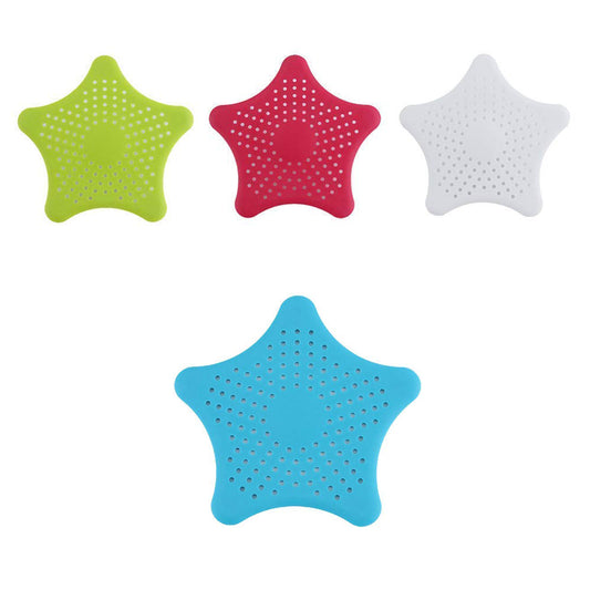 Star-shaped suction cup sink drain strainer with hair catcher, Wukusy home kitchen bathroom basin filter in mixed colors.