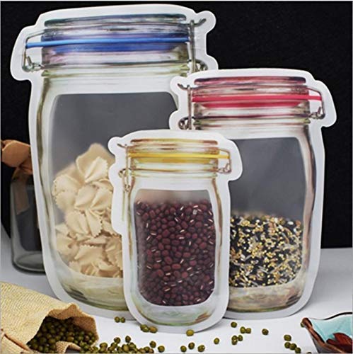 Wukusy transparent jar-shaped stand-up pouch with zipper, ideal for home and kitchen storage, made of clear plastic.