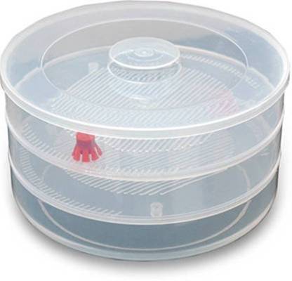 White plastic 3-compartment sprout maker by Wukusy for home and kitchen use, featuring a compact, organized design.