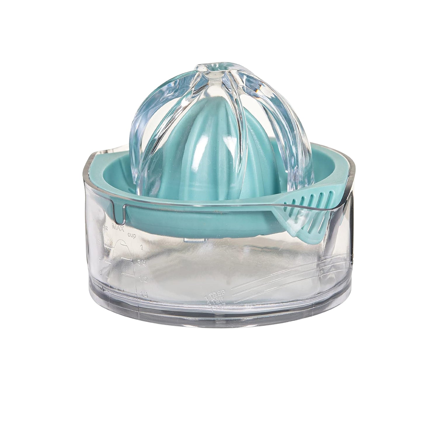 Wukusy manual citrus juicer and squeezer for orange, lemon, lime; BPA-free plastic with lid, ideal for fresh fruit juice extraction.