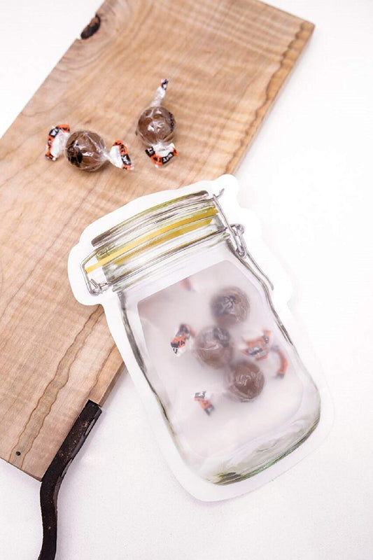 Wukusy 150ml reusable plastic mason jar with airtight seal and zipper for food storage in home and kitchen use.