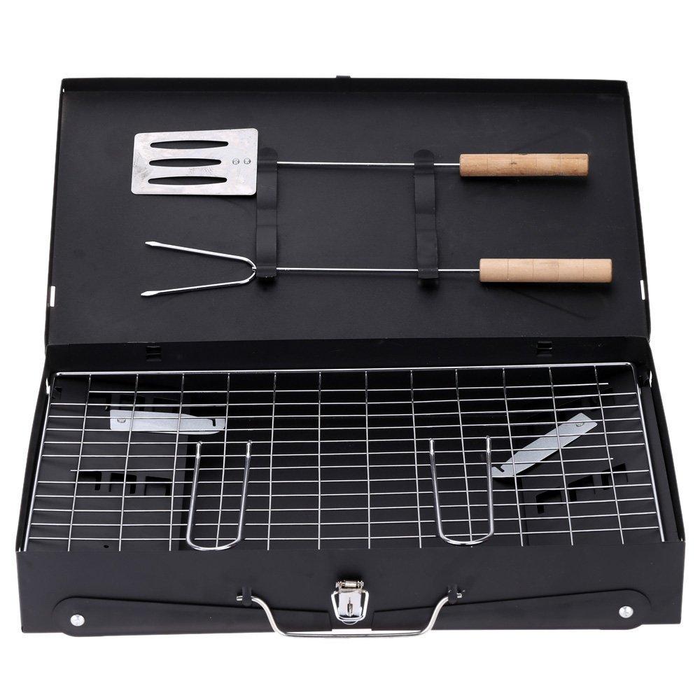 Wukusy stainless steel briefcase-style barbecue grill toaster in medium black, ideal for home and kitchen use.
