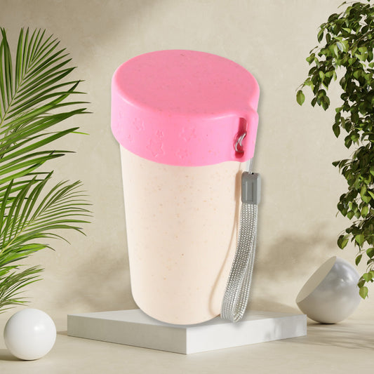 Wukusy 300ml wheat straw travel coffee cup with lid, portable water bottle for coffee and tea, in a natural kitchen setting