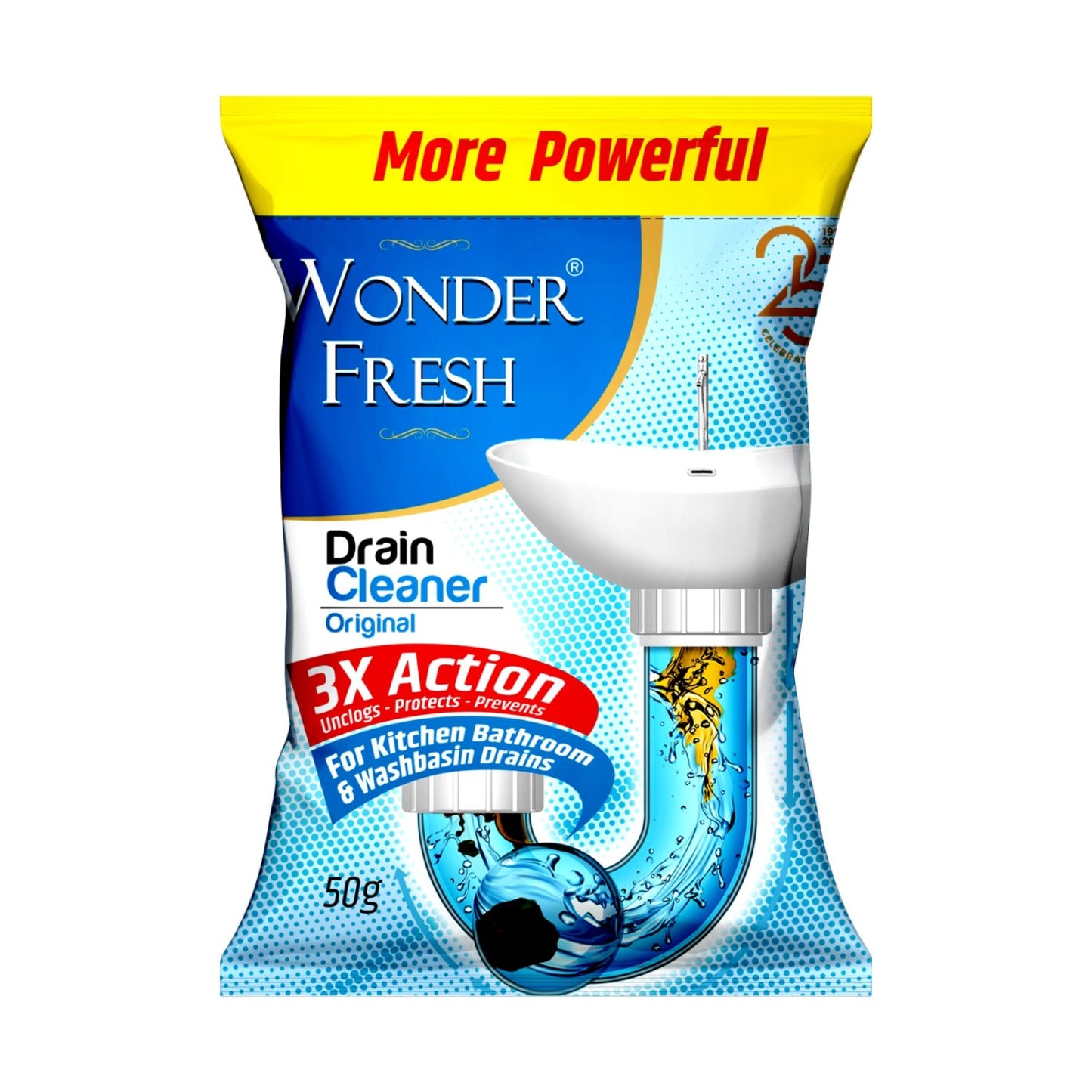 Wukusy All Pipe Safe Drain Cleaner Powder in 50g pack, designed to clear clogged sinks and pipes effectively.