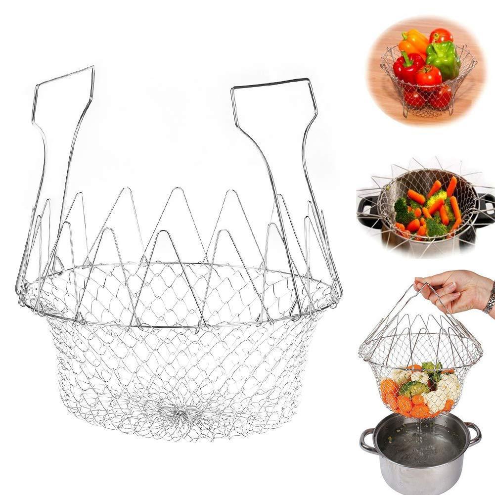 Wukusy foldable chef basket strainer for kitchen use, collapsible design for easy storage and versatile food straining.