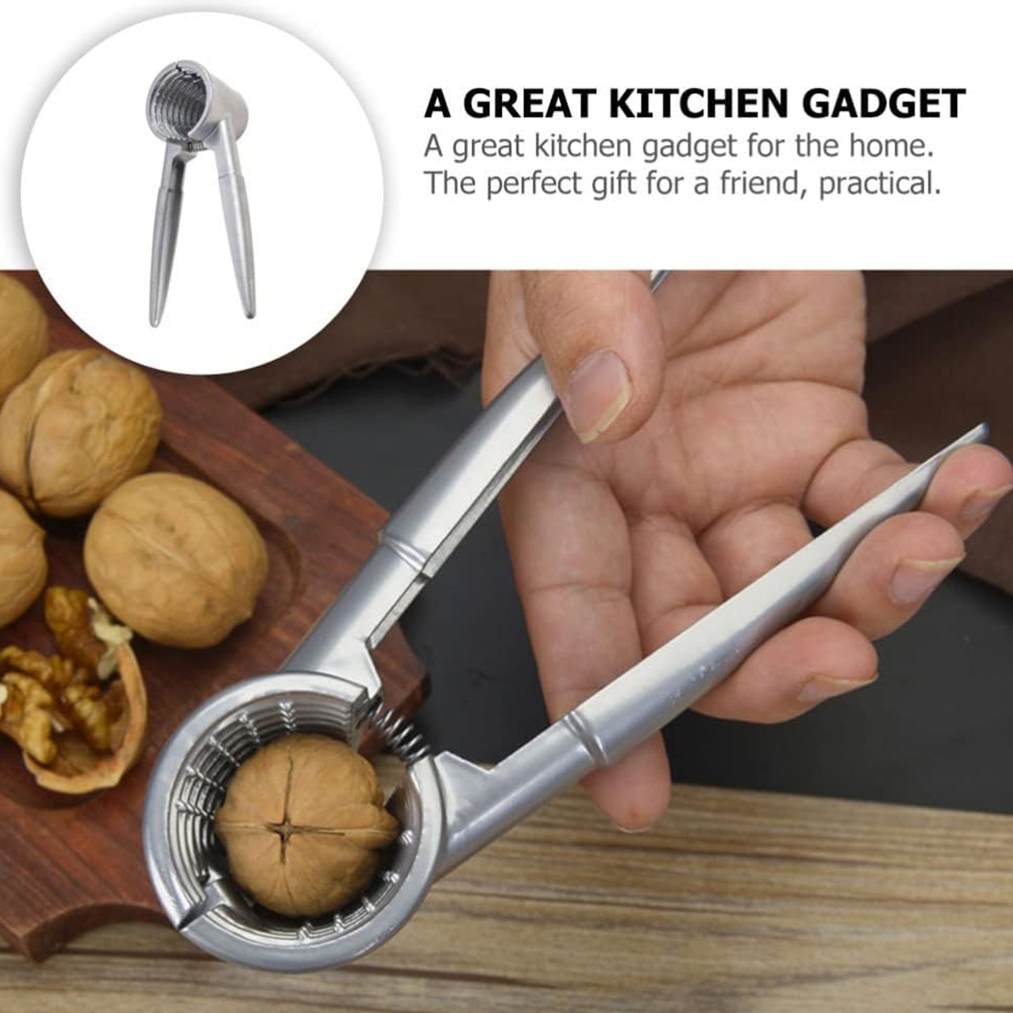 Wukusy walnut cracker and nut cutter made of stainless alloy with clamp design, includes bottle opener for pecans, almonds, and Brazil nuts.