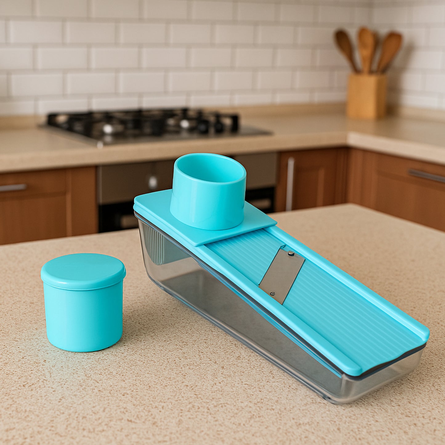 Wukusy 2-in-1 multipurpose vegetable and dry fruit slicer for home and kitchen use, with stainless steel blades and ergonomic handle.