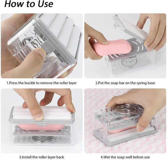 Wukusy 2-in-1 soap roller with case, compact kitchen and bathroom soap dispenser, black and white design, portable and easy to use.