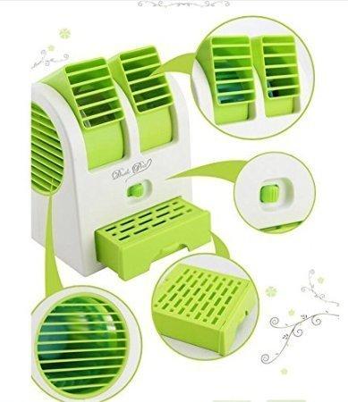 Wukusy 201 Dual Bladeless Mini Air Conditioner for home and kitchen, compact design with airflow vents and digital controls.