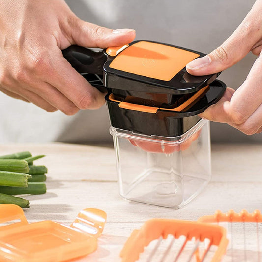 Wukusy 5-in-1 Nicer Dicer kitchen tool for cutting and shredding various food items, versatile for all home and kitchen use.