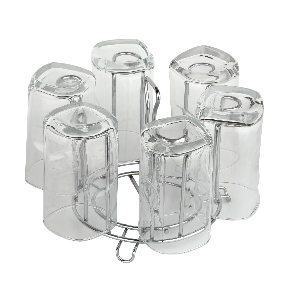 Wukusy stainless steel round glass stand for holding delicate glasses, suitable for home and kitchen use in various settings.