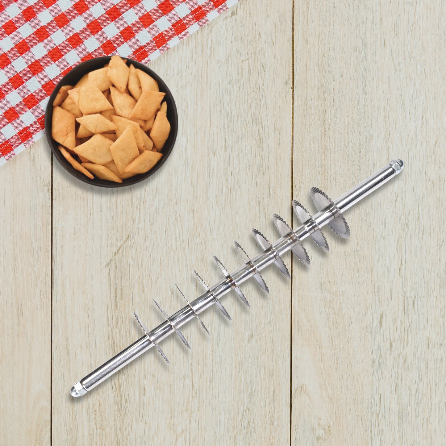 Wukusy dough cutter tool for kitchen use, featuring a sturdy handle and sharp blades for precise dough cutting in home baking.