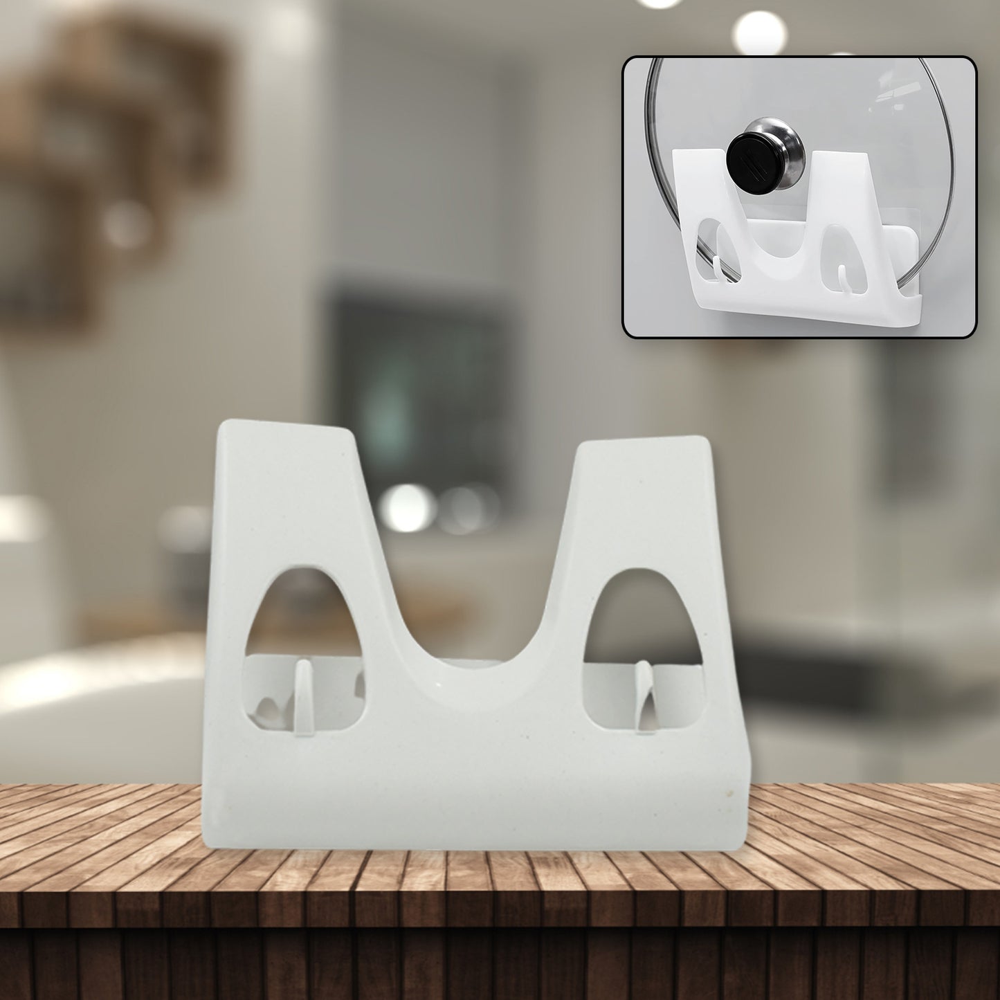 Wukusy wall-mounted pot lid rack and kitchen organizer with multiple compartments for dish and pan lid storage.