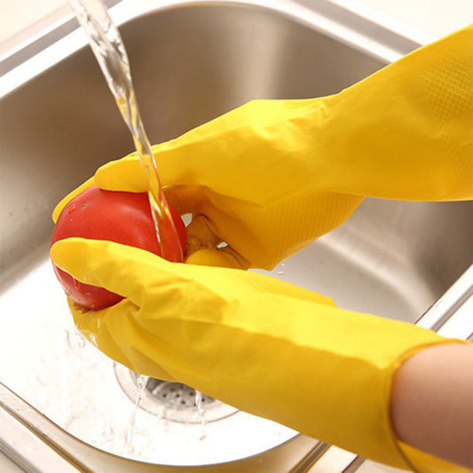 Wukusy yellow household gloves for washing dishes, gardening, and cleaning toilets, made of durable material for versatile home use.