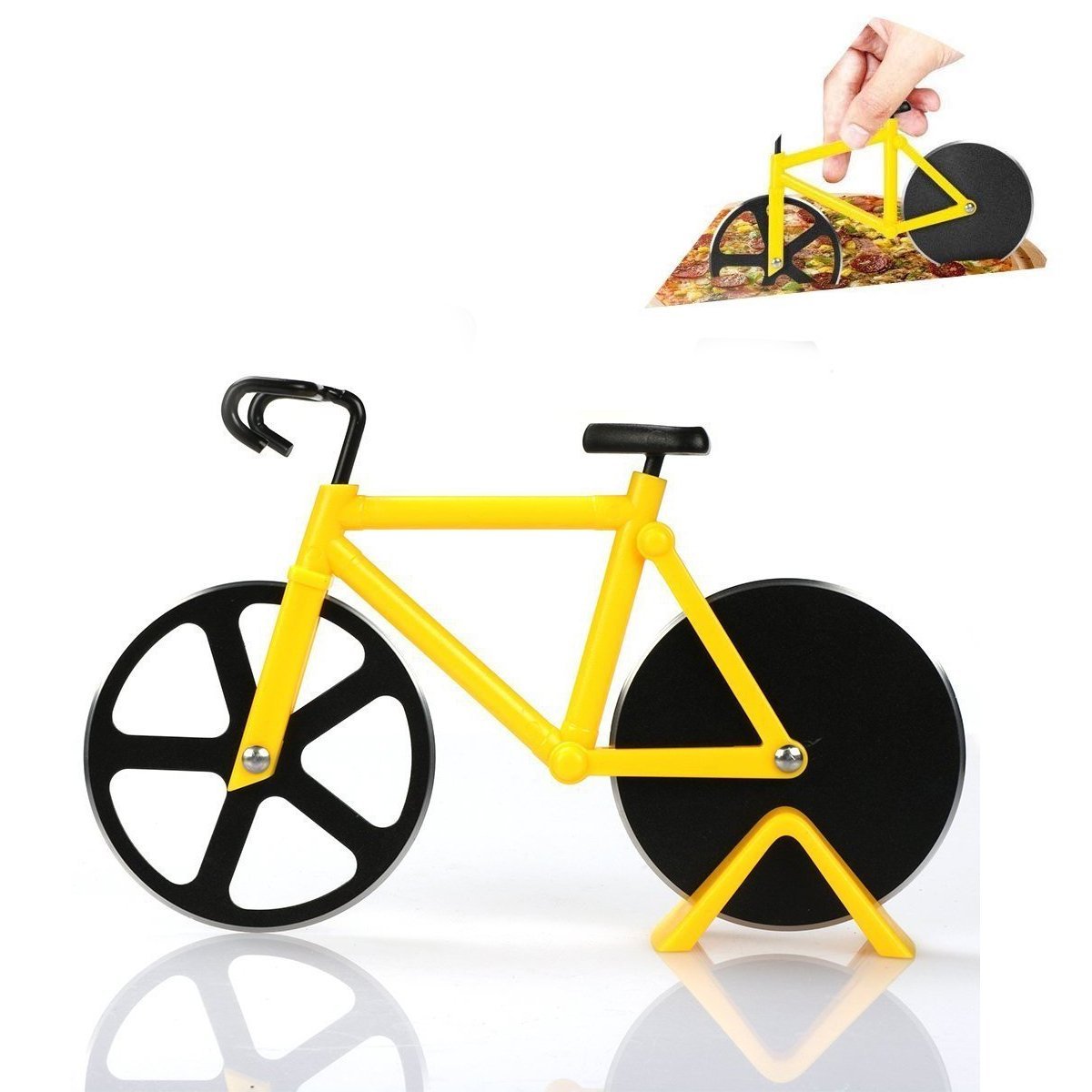 Wukusy stainless steel bicycle-shaped pizza cutter for home and kitchen use, featuring a detailed bicycle design.
