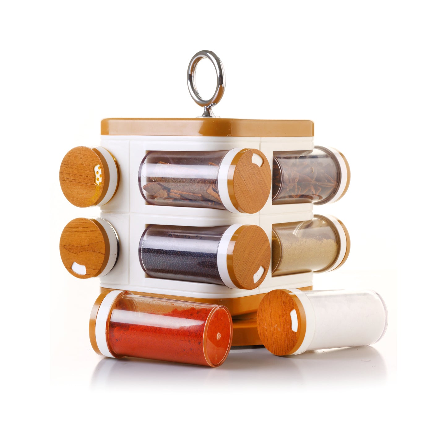 Set of 8 Wukusy Ganesh Storewell plastic spice racks for kitchen storage, featuring clear compartments and compact design.