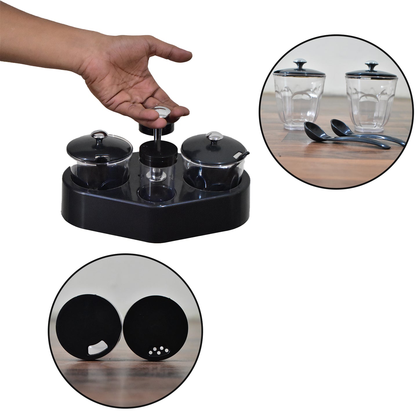 Wukusy Ganesh Rendy condiment set with transparent plastic jar for easy spice access, kitchen storage, and organization.