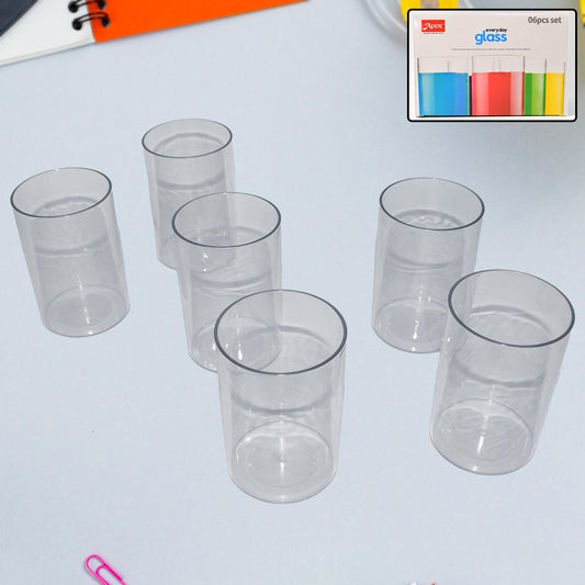 Set of six lightweight unbreakable Apex Everyday plastic glasses by Wukusy, perfect for home and kitchen use.